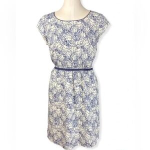 Ann Taylor Loft Lined Floral Dress Size 0 XS blue white Cap Sleeve, Lined